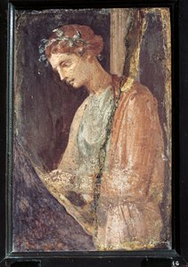 Profielportret van een jonge vrouw uit Italië, Campania, Pompeii, schildering op pleister, 55-79 n.Chr.