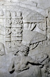 Romeins kampement. Mal van 1862 die de bas-reliëfs van de zuil van Trajanus reproduceert in Rome, gebouwd tijdens het bewind van keizer Trajanus (53-117). De Trajanus-zuil herdenkt de overwinning campagnes van de keizer.