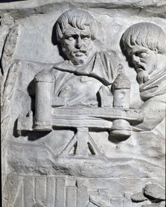 Romeinse kunst: Romeinse soldaten bij een katapult gebruikt tijdens de eerste oorlog in Dacië. Mal van 1862 die de bas-reliëfs van de zuil van Trajanus reproduceert in Rome gebouwd tijdens het bewind van keizer Trajanus (53-117)