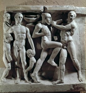 Romeinse kunst: boksscene. Laag reliëf. Museo della civilita romana, Rome door Roman Roman