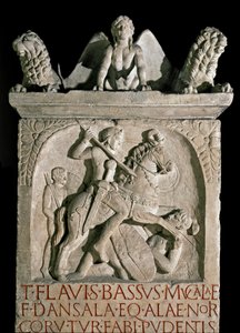 Romeinse kunst: grafsteen van de aristocraat en Romeinse politicus Flavius Bassus Herculanus (bekend rond 449-452) 5e eeuw na Christus. Rome, Museo della Civilta Romana door Roman Roman