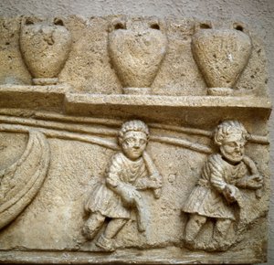 Romeinse kunst: het slepen van een boot geladen met vaten bestemd voor de handel (detail) door Roman Roman