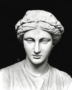 Standbeeld van Clio met een rol, detail van het hoofd (steen) (zw/w foto) door Roman Roman