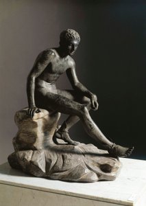 De rust van Hermes. Romeinse bronzen sculptuur naar een Grieks origineel van Lysippe. Uit Ercolano (Herculaneum) Dim. 105 cm Napels, Museo Archeologico Nazionale door Roman Roman