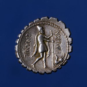 Ulysses herkend door zijn hond Argo. Romeinse zilveren munt, 83 v.Chr. door Roman Roman