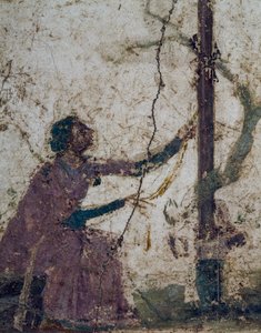 Vrouw bij heilige boom, fragment van fresco uit Pompeii, Campania, Italië, Romeinse beschaving door Roman Roman