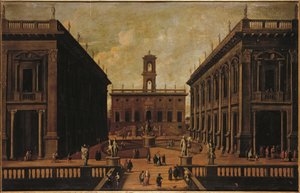 Uitzicht op de Piazza del Campidoglio, Rome door Roman School