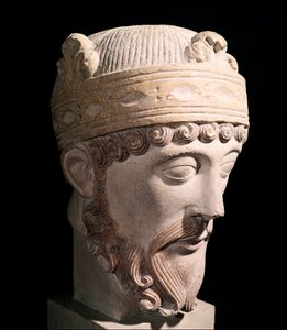 Portret van Karolingische koning van West-Francië Lothair (stenen sculptuur) door Romanesque