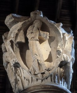 Voorzichtigheid: Kapiteel van het koor (beeldhouwwerk) door Romanesque