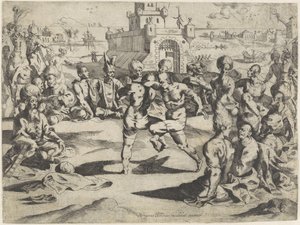 Turkse olieworstelaars door Romano Alberti