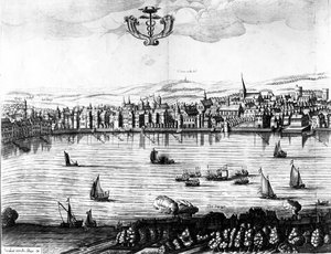 Een Uitzicht op de Rivier de Theems vanuit Southwark, 1650 door Rombout Van den Hoeye