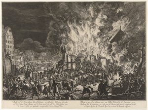 Brand in de lijnbanen van de Admiraliteit, 1673 door Romeyn de Hooghe (attributed to)