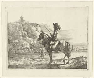 Ruiter bij een rivier door Romeyn de Hooghe (attributed to)