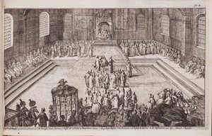 Een scène aan het koninklijk hof van tsaar Alexis Mikhailovich door Romeyn de Hooghe