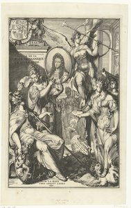 Allegorische frontispice met portret van Willem III