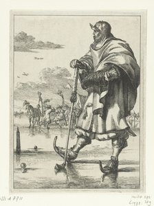 Kolfspeler op het ijs door Romeyn de Hooghe