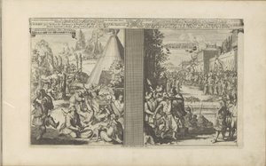 Geneesmeesters in Arclada; Jezuïet geschoren door een tolmeester in Golkonda door Romeyn de Hooghe