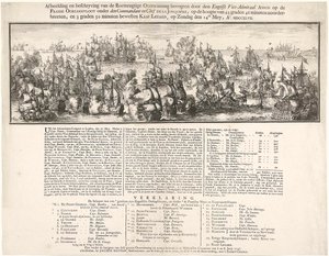 Afbeelding en beschrijving van de Glorieuze Overwinning behaald door de Engelse Vice-Admiraal ANSON op de FRANSE OORLOGSVLET onder de Commandant en Opperbevelhebber DE LA JONQUIÉRE, op de hoogte van 43 graden 46 minuten noorderbreedte en 3 graden 50 minute door Romeyn de Hooghe