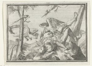 Titelpagina voor het pamflet: De Geplukte Tapoeijer, 1702 door Romeyn de Hooghe