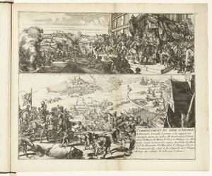 Twee voorstellingen over het beleg van Antwerpen door de hertog van Parma, 1584-1585 door Romeyn de Hooghe
