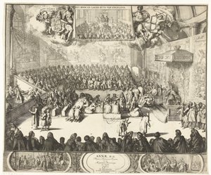 Zitting van het Lagerhuis met koningin Anna op de troon, 1702
