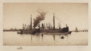 Zonder Titel (Stoomschip in de Haven van Boston)