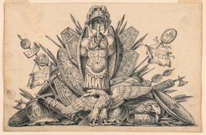 Tekening, Een trofee van wapens bedoeld om te worden uitgevoerd in schilderijen, 1830-1850 door Romolo Achille Liverani
