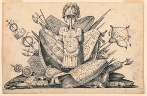 Tekening, Wapentrofee, 1830-1850 door Romolo Achille Liverani