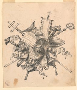 Tekening, Trofee met kerkelijke voorwerpen, 1830-1850 door Romolo Achille Liverani