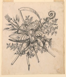 Tekening, Trofee met gevleugelde zandloper, 1830-1850 door Romolo Achille Liverani