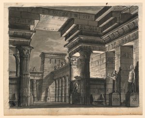 Toneelontwerp, Egyptische gebouwen door Romolo Achille Liverani
