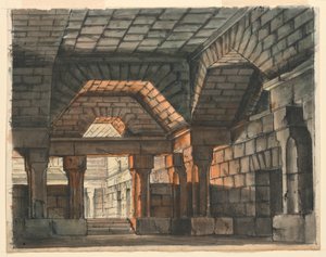Toneelontwerp, Versterkte Kasteelinterieur voor "Ciro in Babilonia" door Gioachino Rossini, La Scala, Milaan, 1818, "Prigione Sotterranea"