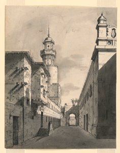 Toneelontwerp, oosterse straat door Romolo Achille Liverani