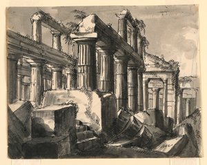 Toneelontwerp, Ruïnes van Tempel door Romolo Achille Liverani
