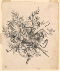 Trofee met symbolen van de deugden door Romolo Achille Liverani