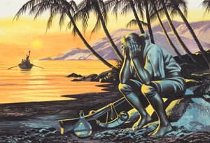 Gestrande man (gouache op papier) door Ron Embleton