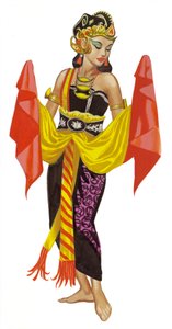 Mata Hari dansend (gouache op papier)