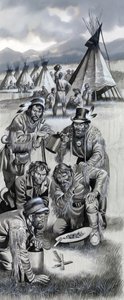 Groep bergmannen in het wilde westen door Ron Embleton