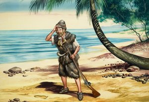 Robinson Crusoe (gouache op papier)
