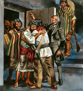 De Mexicaanse revolutie begon toen pater Hidalgo een bende gewapende mannen naar de plaatselijke gevangenis leidde... door Ron Embleton