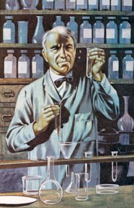 Thomas Alva Edison, Amerikaans uitvinder en zakenman (kleurenlitho)
