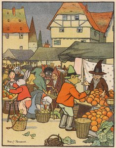 Op de speelmarkt (kleurenlitho)