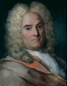Een heer in een grijze cape over een goudgeborduurde jas door Rosalba Giovanna Carriera