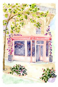 Franse bakkerij in aquarel
