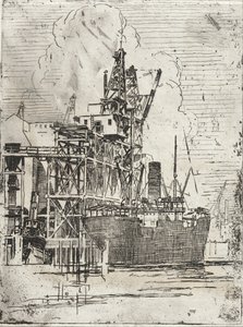 Vrachtschip aan de pier door Roswell Morse Shurtleff