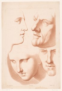 Koppen van man en vrouw (Principes van het tekenen naar de natuur, deel twee) door Louis François Roubillac