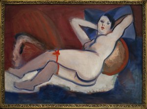 Slapende vrouw. Schilderij door Rudolf Kremlicka (1886-1932)