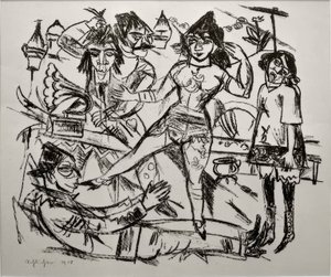 Sadistische Szene mit Kuss des Schuhes von Rudolf Schlichter