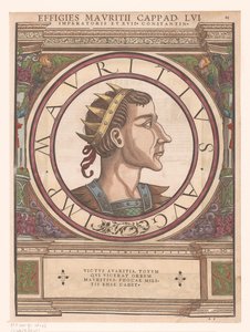 Portret van Mauritius Cappadocius in architectonische omlijsting door Rudolf Wyssenbach
