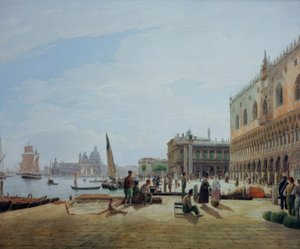 De Riva degli Schiavoni met het Dogepaleis door Rudolf von Alt